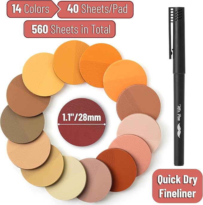 Mr. Pen- Round Transparent Sticky Notes, 1.1” Diameter, 14 Pads, 560 Sheets, Colorful, Water-Resistant See-Through Sticky Notes & Fineliner, Smooth Writing, Note Tabs for Bible Journaling, Studying
