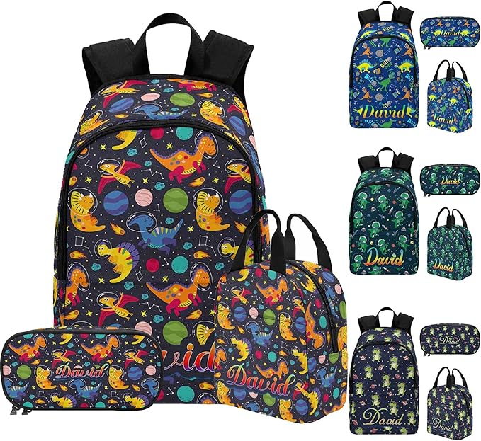 M YESCUSTOM Personalized Boys Kids Backpack Lunch Bag Set for School, Animal Custom Nylon Daypack for School New Semester Toddler Backpack Prechool Travel Bag Pencil Pouch