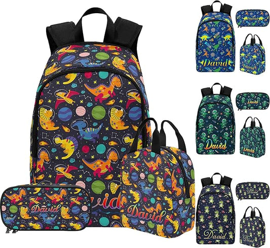 M YESCUSTOM Personalized Boys Kids Backpack Lunch Bag Set for School, Animal Custom Nylon Daypack for School New Semester Toddler Backpack Prechool Travel Bag Pencil Pouch