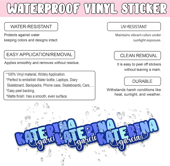 Personalized Colorful Heart First and Last Name Sticker Custom Text Aesthetic Heart Decal Waterproof Die Cut Vinyl & Transparent DTF Decal For Water Bottle Laptop Car Helmet Gifts for Female Male Kids