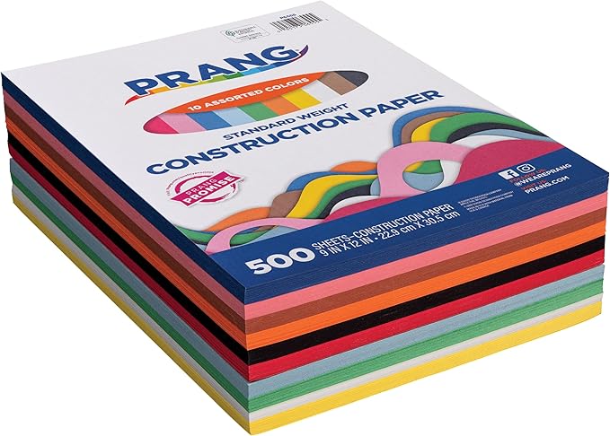 Prang (Formerly Art Street) Construction Paper, 10 Assorted Colors, Standard Weight, 9" x 12", 500 Sheets, 4 Count