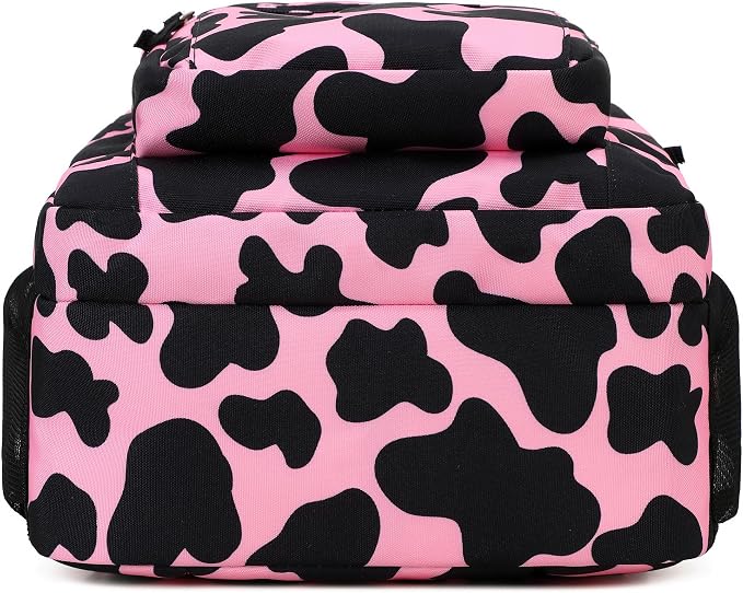 abshoo Classical Basic Cow Print Womens School Backpack For College Teen Girls Water Resistant Bookbag (Cow Pink)