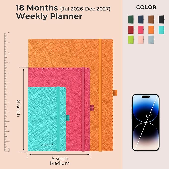 Weekly Monthly 2026-2027 Planner (July 26-Dec 27),8.5"x6.5",18 Months Agenda Plan with Month Tabs & Pocket,Expenses/Note Pages, Academic Calendar with Vegan Leather Cover,Light Blue