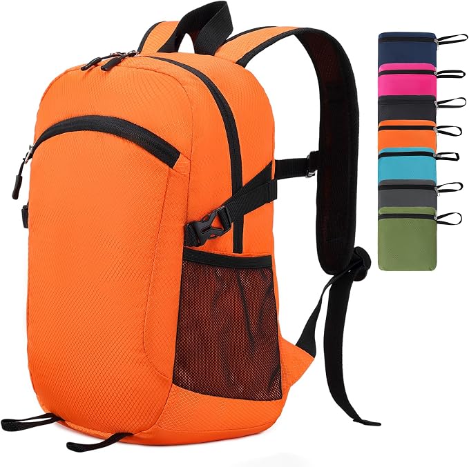 Lightweight Hiking Backpack 18L Packable Foldable Small Daypack Collapsible Travel Bag Water-Resistant for Adults (Orange)
