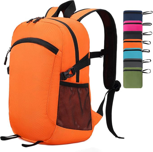 Lightweight Hiking Backpack 18L Packable Foldable Small Daypack Collapsible Travel Bag Water-Resistant for Adults (Orange)