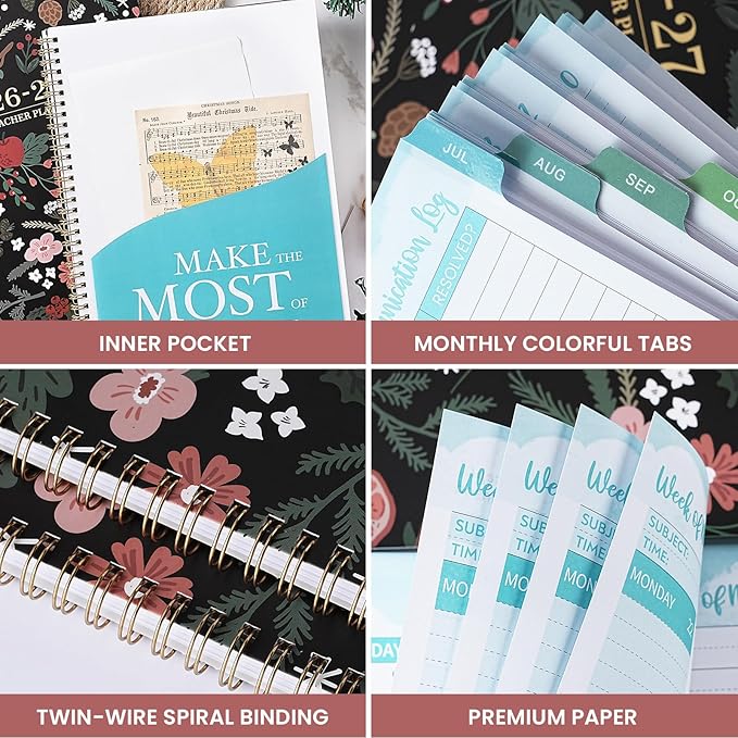 Teacher Planner 2026-2027 - Teacher Lesson Planner 2026-2027, July 2026 - June 2027, 8.5" x 11", Academic Planner for Teachers, Teacher Planner 26-27 Academic Year for School Year with Colorful Tabs and Inner Pocket - Pinecone