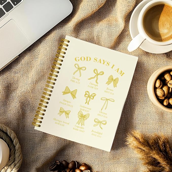 THDSE Bible Journal for Women, Christian Prayer Journal Notebook Gifts for Teen Girls Kids, Bible Study Supplies, Cute Bows Church Faith Journaling Hardcover Spiral Notebook 5.5 X 8.3(Baby Yellow)