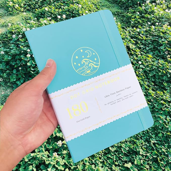 BUKE Dotted Notebook Journal 180GSM Bamboo Thick White Paper 160 Pages 5 * 5MM Dot Grid, Lay Flat Binding,Colored Silver Edges, Bookmarks and Expandable Back Pocket (BKP-7)
