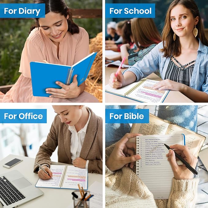 ZOTIA Lined Spiral Journal Notebook for Women, A5 College Ruled Journals for Writing, Hardcover Notebooks for Work, Note taking and Office School Supplies,140 Pages - Azure Blue