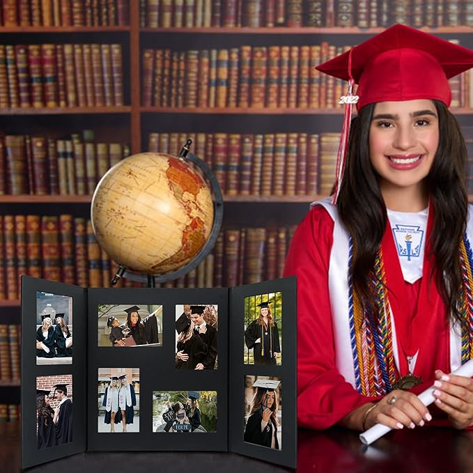 GMFrames Graduation Picture Frame Photo Display Board Class of 2026 Multi 4"x6" Memory Portfolio Album for Senior High School, College or University Graduation Photographs Black