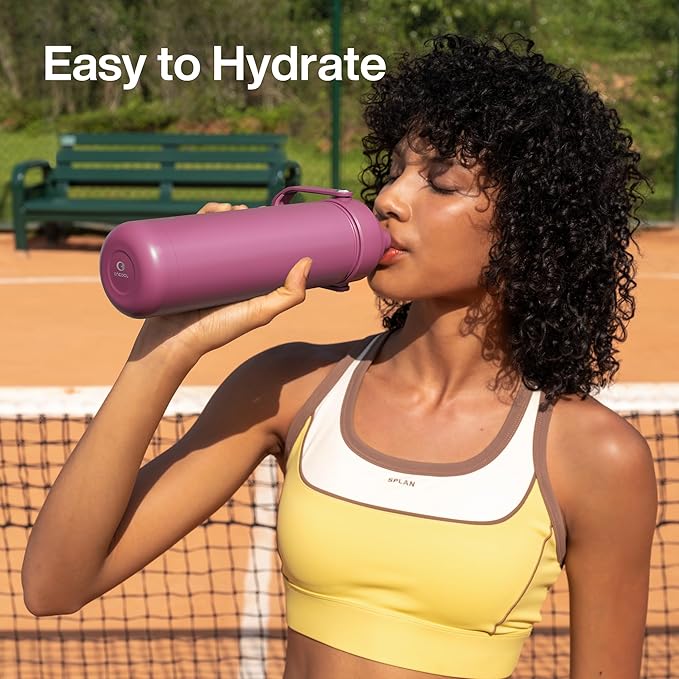ENCOOL Insulated Water Bottle with Straw Stainless Steel Water Bottle, Leak-Proof, BPA-Free, Double Wall Vacuum Keeps Cold for 24 Hours for Sports, Travel, School (18 oz, Turkish Rose)