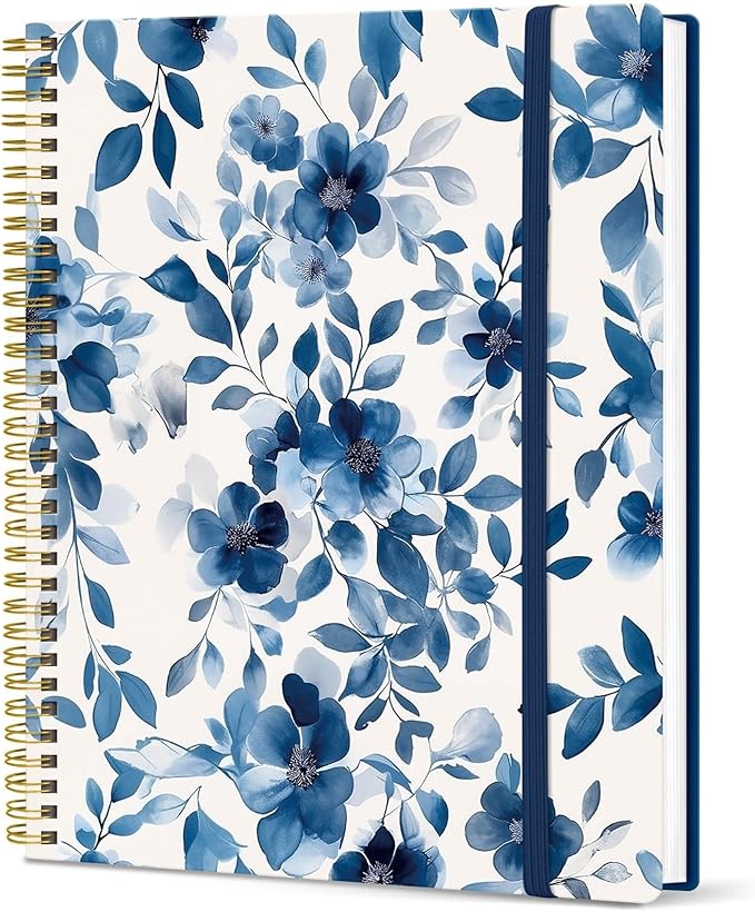 Taja Large Spiral Lined Journal for Women, 8.5" x 11" Notebooks for Work Collge Ruled, A4 Aesthetic Cute Journaling Notebooks for Writing, Plastic Cover, Watercolor Petal