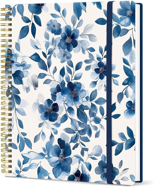 Taja Large Spiral Lined Journal for Women, 8.5" x 11" Notebooks for Work Collge Ruled, A4 Aesthetic Cute Journaling Notebooks for Writing, Plastic Cover, Watercolor Petal