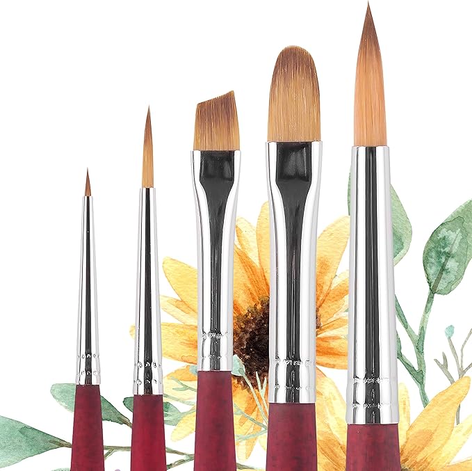 Princeton Velvetouch Series 3950 - 5pc Professional Paint Brushes for Acrylic Painting - Oil, Watercolor & Acrylic Paint Brushes Set - Spotter 5/0, Angle Shader ¼”, Round 8, Filbert 8, Round 2