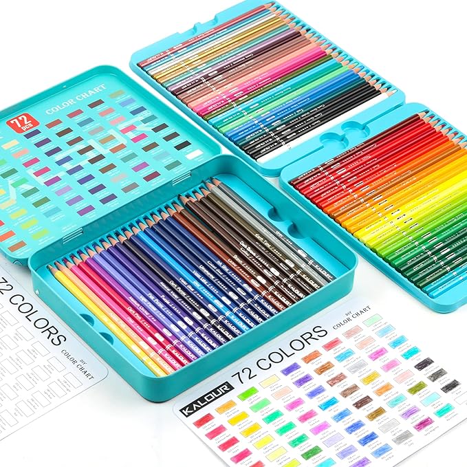 KALOUR Premium Colored Pencils,Set of 72 Colors,Artists Soft Core with Vibrant Color,Include 7 Metallic Color Pencils,Ideal for Drawing Sketching Shading,Coloring Pencils for Adults Beginners