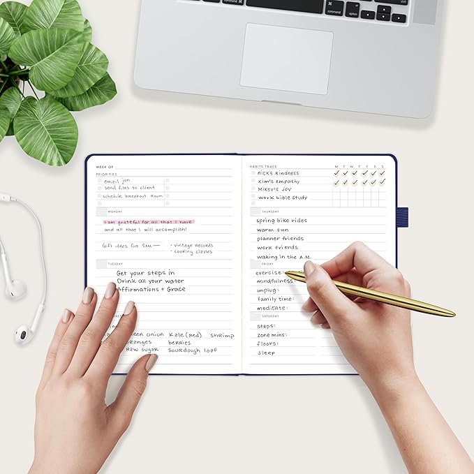 And Per Se Undated Planner, Weekly & Monthly Planner with Goal & Habit Tracker, A5 Leather Hardcover Productivity Journal for Academic Year (Royal Blue)