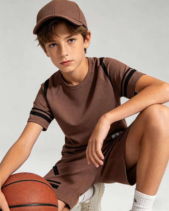Cakaner Tween Boys Clothes Summer Simple Print T-Shirt And Shorts Set 2 Pieces Teen Trendy Outfits Size 7-14 Year