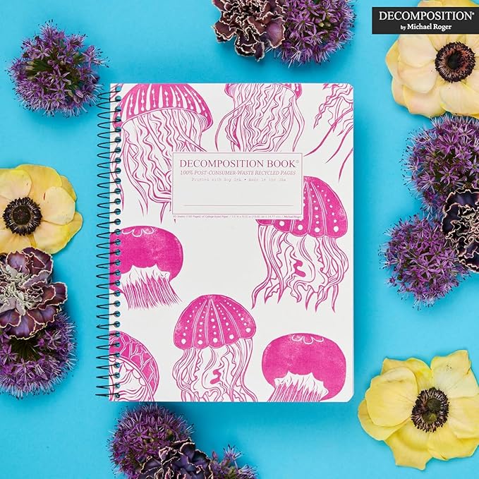 Decomposition Jellyfish College Ruled Spiral Notebook - 9.75 x 7.5 Journal with 160 Lined Pages - 100% Recycled Paper - Cute Notebooks for School Supplies, Home & Office - Made in USA