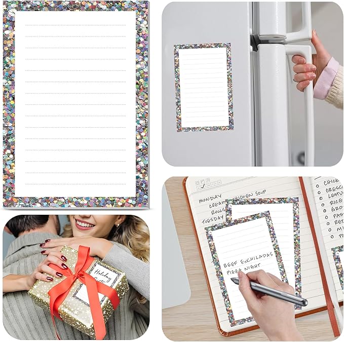 2 Pack Lined Sticky Notes 4x6 in, Cute Self-Stick Notepads with Lines, Large Memo Pads Strong Adhesive for Office, Home Glitter Colorful Pattern