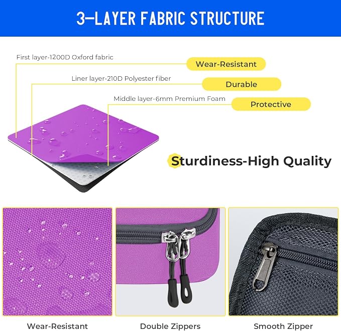 ECHSRT Large Capacity Pencil Case with Hidden Pocket, 1200D Oxford Fabric Zipper Pencil Pouch with Handle, Multi-Pocket Stationery Organizer for Office, College, Travel and Daily Carry, Purple