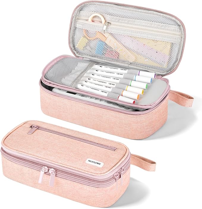 Double Layer Large Big Capacity Pencil Case Pouch Bag with Double Zipper | 5 Compartments Multiple Pockets, Aesthetic Canvas Stationery Pen Case Bag for Teens Girls,Boys,Students,College