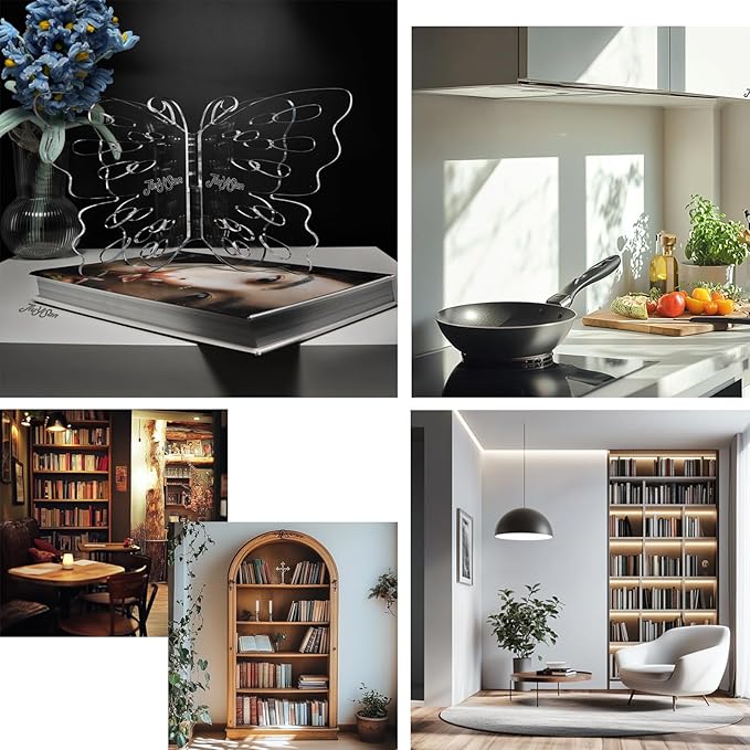 Butterfly Shaped Acrylic Book Stand for Reading, Perfect As A Cook Book Stand for Kitchen Counter Or Book Display Stand, Ideal for Hold Bibles, Magazines Or Art Books,12" x 7" x 5.2"