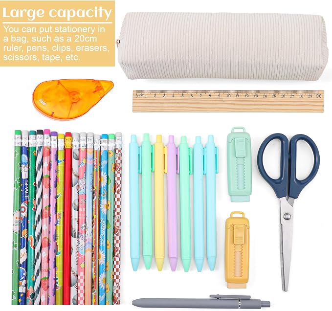Corduroy Pen Case, Aesthetic Pencil Pouch, Simple Pen Bag with Practical Zip Portable Makeup Bag Stationery Pouch for Women