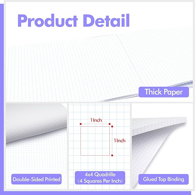 100 Sheets Graph Paper, Double-sided Grid Paper 4x4 Graph Ruled Paper (4 Squares per inch), Easy to Tear Blueprint Grid Pad For Students, Officers, Engineering Drawing, Drafting