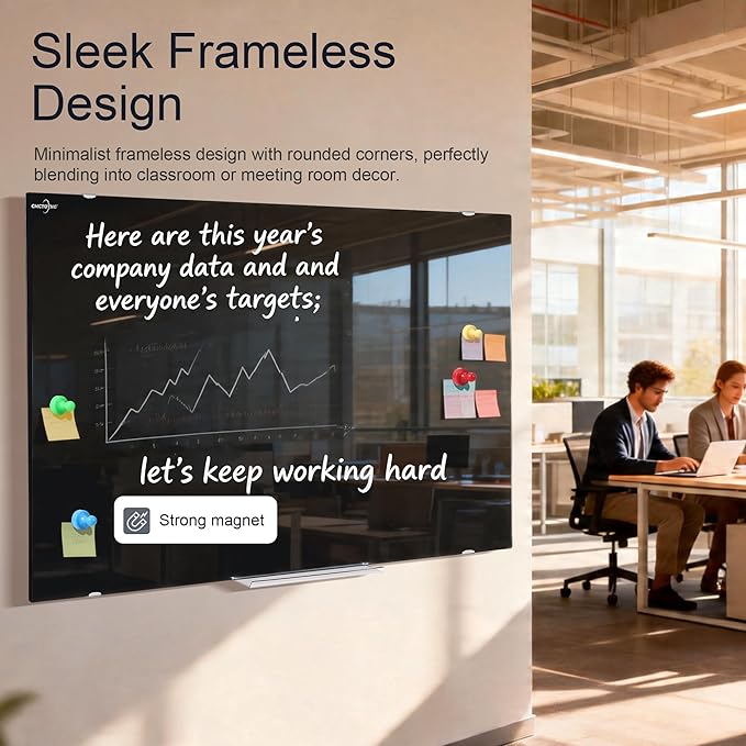 24 x 36 Magnetic Glass Blackboard, Frameless Glass Dry Erase Board for Wall, Home, Office, Classroom