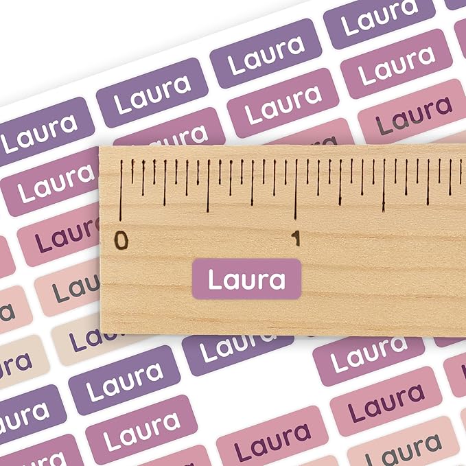 Mini Name Labels (175) - Custom Personalized Name Labels for Labeling Tiny Items, Washer and Dryer-Safe Waterproof Labels for Daycare, Preschool, and School - Purple Palette