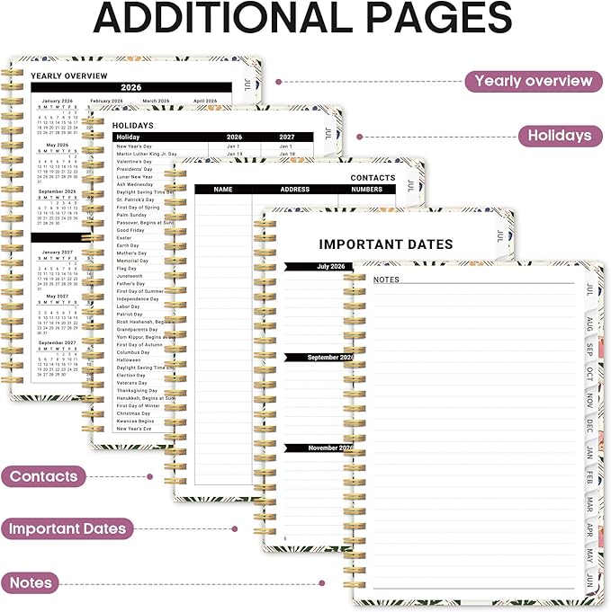 Planner 2026-2027, Academic Monthly and Weekly Calendar Planner for Women, July 2026 - June 2027, Hardcover Pretty Agenda Planner Book with Tabs, Spiral Daily Organizer for School Office Home Supplies, 6.3" x 8.5" - Butterfly Patchwork