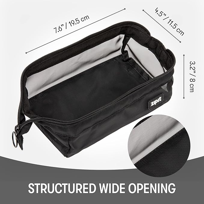 ZIPIT: Lenny Pencil Case - Mesh Black - Large Storage Capacity Zipper Pouch, Makeup-Stationery Bag, School-Travel, Washable Quick Dry, Kid-Teen-Adult