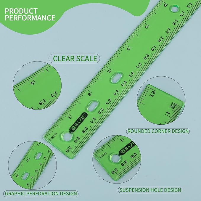 BAZIC Products Jeweltones Ruler, 12", 4-Pack