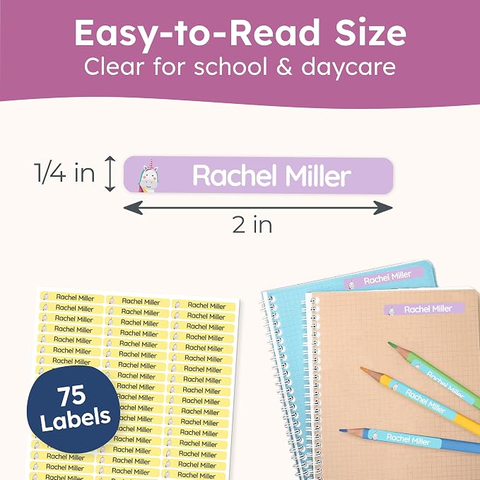 Personalized Kids Name Labels for Pencils Color Mix [75pcs] - Waterproof Name Stickers for School & Daycare - Pencil Custom Name Stickers - Children Name Stick On Labels for Pens (2.0”x0.3”)