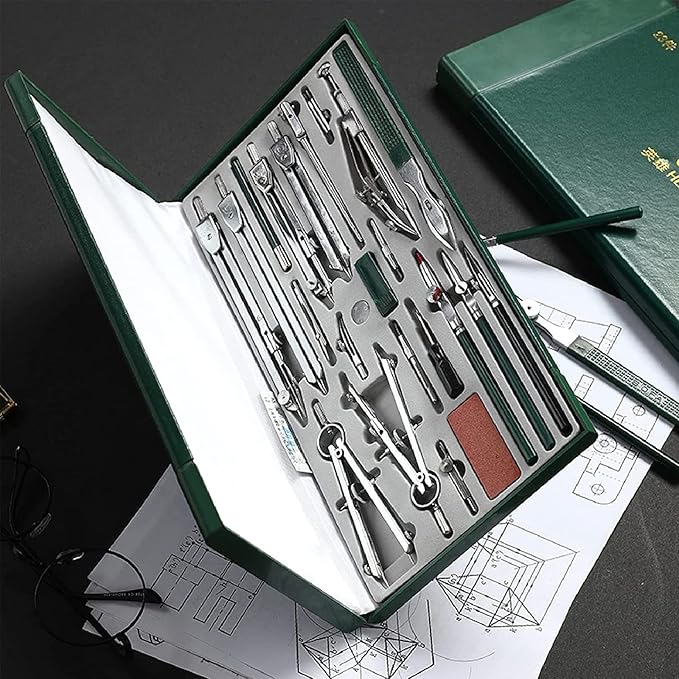 23 Piece Geometry Kit, Construction Engineering Design Professional Drawing Tools, for Drafting, Math and Making Circles with Large Extension Beam for School, Drafting, Architecture