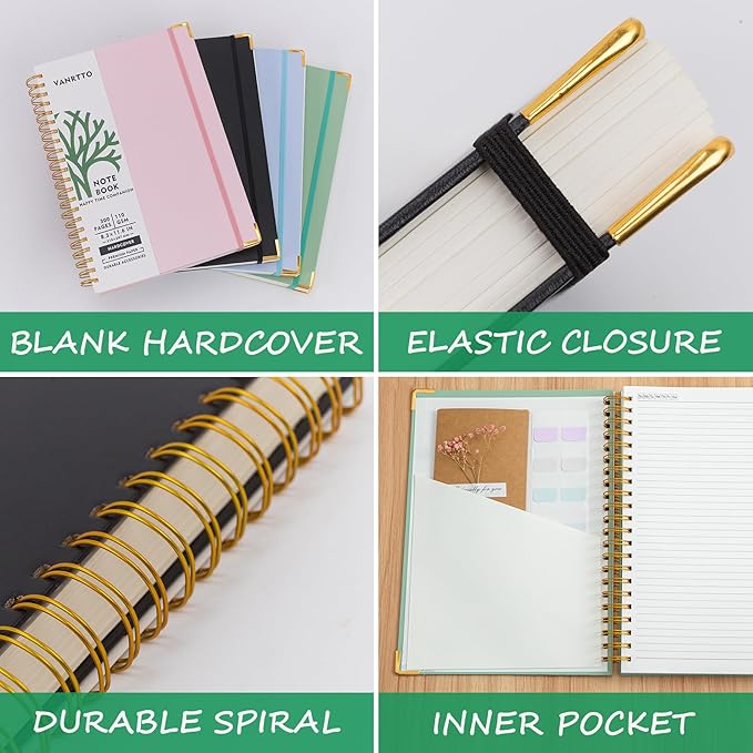 Hardcover Spiral Notebook, 8.5 x 11 IN Notebooks College Ruled, 110 GSM Thick Lined Paper Notebooks for Work, School and Travel, 300 Pages Journals for Writing, Large Journal for Women New Black