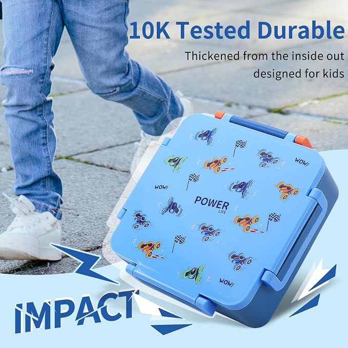 Bento Box for Kids with Thermos, [Large Capacity] Insulated Kids Lunch Box with 4 Compartment for Ages 3+, Drop-Proof & Dishwasher Safe Lunchbox Container Blue