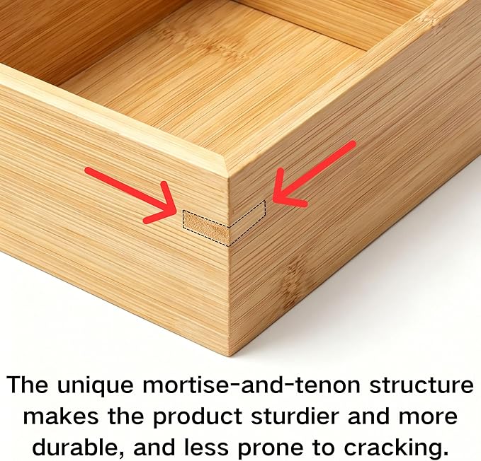 Bamboo Drawer Organizer Tray for Makeup, Jewelry, Office Supplies & Bathroom Essentials, Small Wooden Storage Bin for Vanity, Desk & Kitchen Drawers, 5.9 x 5.1 x 2.4 Inch