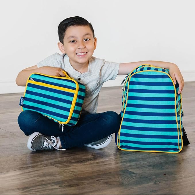 Wildkin Kids Insulated Lunch Box, Keeps Food Hot or Cold, BPA-Free with Mesh Pockets & Easy-Clean Lining – Ideal for School, Travel & Daycare – Blue Stripes