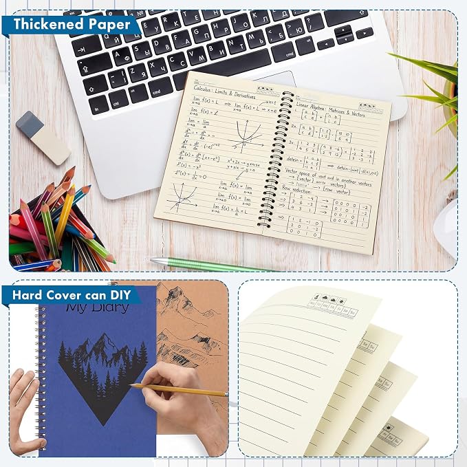 Epakh 6 Pack Spiral Notebooks A5 Bulk Back to School Hardcover Spiral Journal Notebook 5.5 x 8.3 Inch, First Day of School Journal Paper Notebook for Writing, 50 Sheets 100 Page