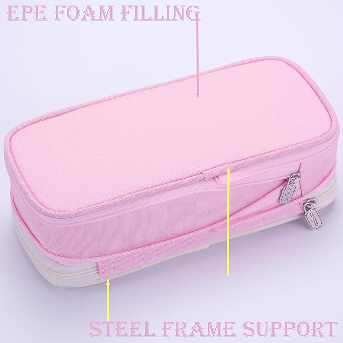 Large Capacity Big Special Cute Aesthetic Preppy Canvas Pencil Case Organizer Holder Pouch Bag with Zipper Compartments, Pen Cases for Women Girls School Adults (Beige/pink)