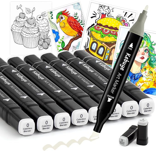 Kebuye 8 Pack Colorless Alcohol Markers - Dual Tips Marker Set Blender Blending Pen - Art Drawing Sketch Double Tipped for Adults Kids Artist Coloring Book