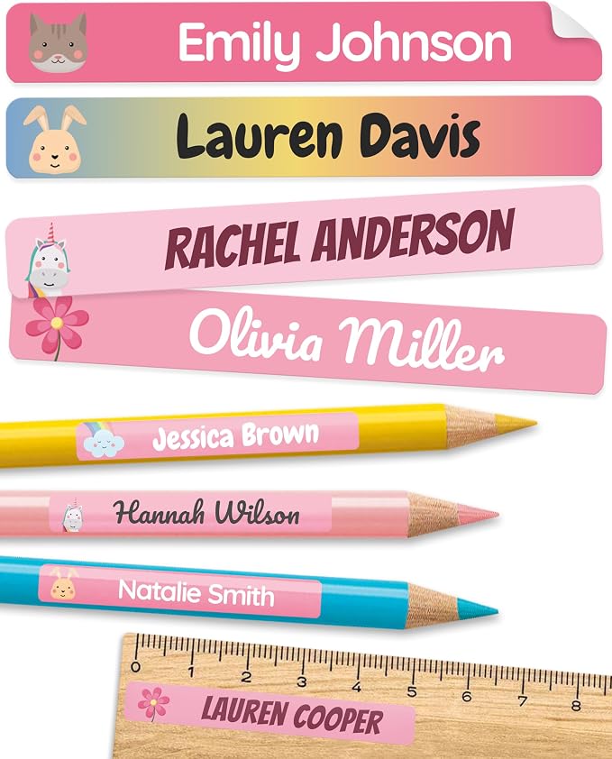Personalized Kids Name Labels for Pencils Pink [150pcs] - Waterproof Name Stickers for School & Daycare - Pencil Custom Name Stickers - Children Name Stick On Labels for Pens (2.0”x0.3”)