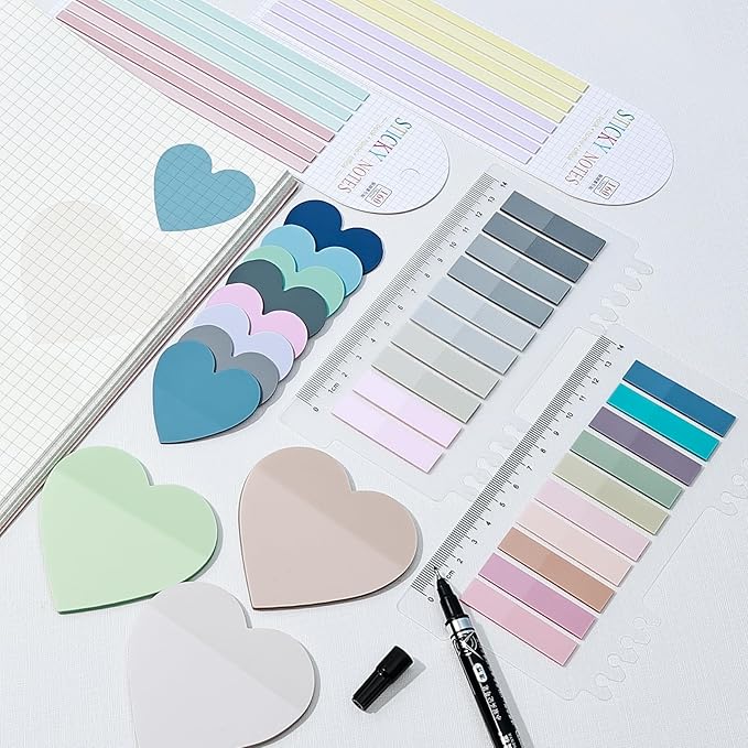 870 Sheets Transparent Sticky Notes, Clear 3 x 3 Heart Sticky Notes with Marker, Waterproof Translucent Annotation Index Tabs for Bible Study Journaling Supplies