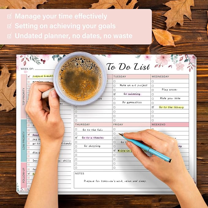 Weekly To Do List Notepad - 52 Undated Glue Bound Tear-Off Sheets (8.5"x11") for Desk Planning | Home, Work & School Organization Pad for Women & Men (Pink)