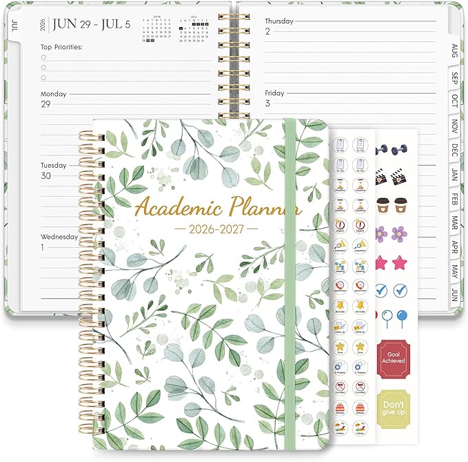 KONVINIT Academic Planner 2026-2027, Green Monthly Planner 2027, 12 Months Daily Planner 2026 with Tabs for Student Teacher, A5 (6.1" x 8.5") Weekly Planner 2026-2027 for Home, Office, School Supplies