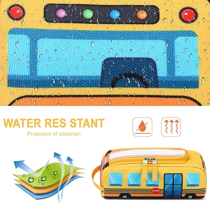 LEDAOU Cute Pencil Case for Kids Girls Boys Pencil Pouch kawaii Pen Pencil Box Bag Holder for School Students (Yellow School Bus)