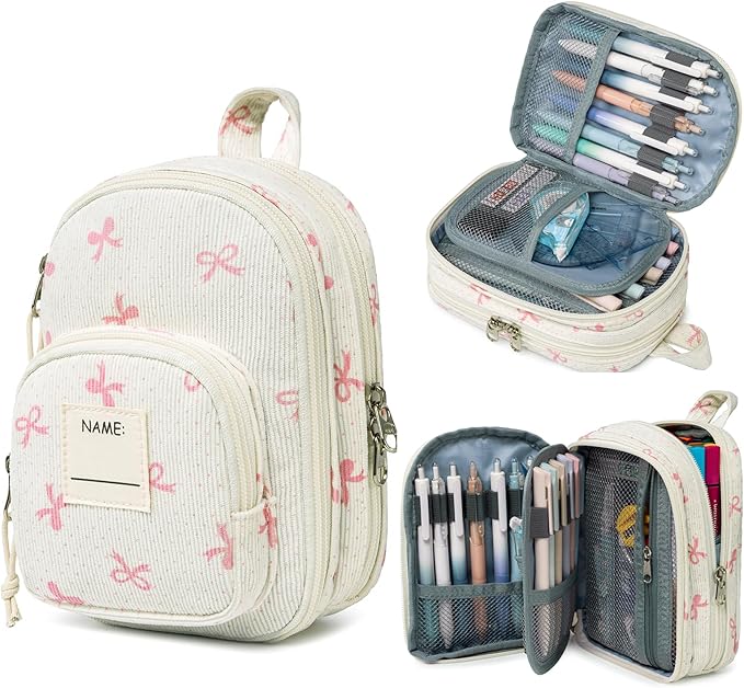 LEDAOU Pencil Case Cute Zipper Pencil Pouch Large Capacity Pencil Bag Organizer School Supplies for Girls Boys Kids (Pink Bow)