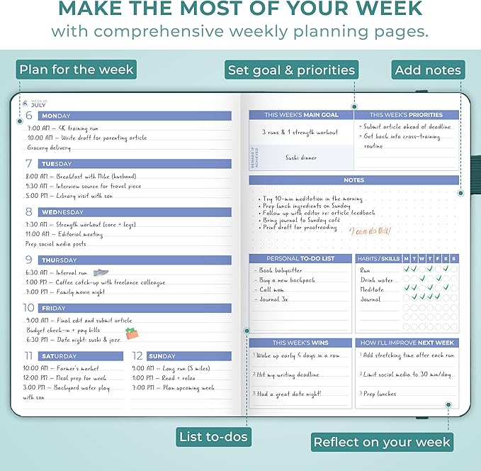Clever Fox Planner 2nd Edition Dated Jan 2026-Jan 2027 – Colorful Weekly & Monthly Goal Setting Planner, Habit Trackers, Time Management and Productivity Organizer, Gratitude Journal, A5 (Dark Teal)