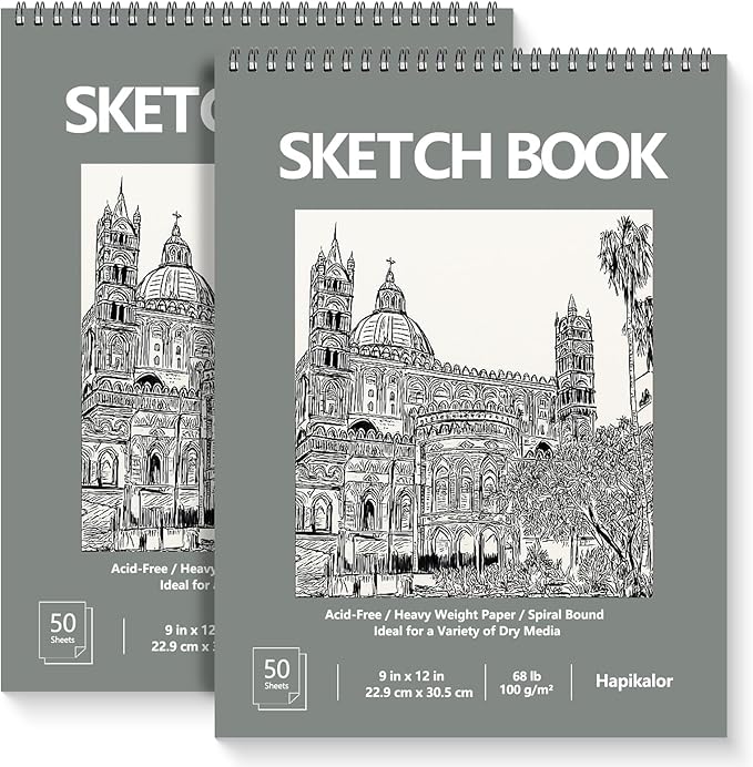 9" x 12" Sketch Book, 2-Pack 50 Sheets Spiral Bound Art Sketchbook, Acid Free Artist Drawing Book Paper, Art Supplies for Kids, Craft Activities, Sketch Paper for Drawing Coloring Sketching(Green)